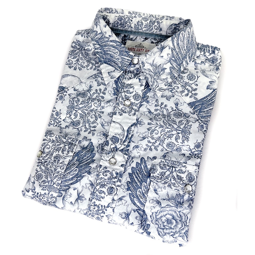 Route 66 Roses & Skulls Snap-Front Short Sleeve Shirt